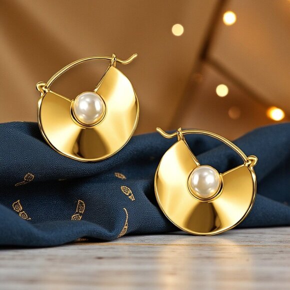 ๐๏ธModern Minimalist Trendy Gold Statement Earrings With Faux Pearl Accent - Picture 9 of 11